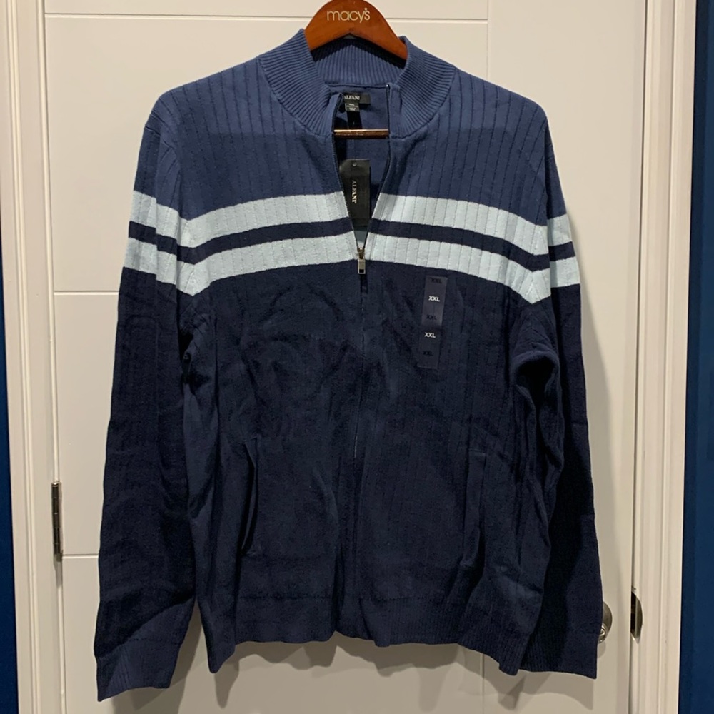 Alfani XXL Full Zip Knit Sweater in Blue